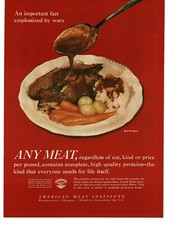 1945 American Meat Institute Beef Pot Roast carrots onions potatoes Print Ad picture