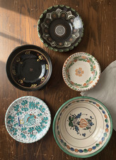 5pc Vintage Hungarian Folk Art Ceramic Plates - Hand Painted Floral Pottery picture
