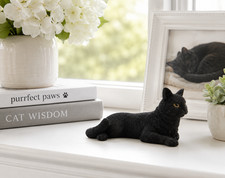 JFSM INC. Black Cat Lounging Figurine – Hand-Painted Resin Cat Statue – Cat Love picture