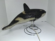 Vtg Orca Melted Popcorn Plastic Textured Lamp w/ Wire Metal Base READ DESCRIPTIO picture