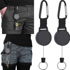 2PCS Retractable Key Tool Reel Holder Steel Clip Chain Belt Heavy Duty Split US picture