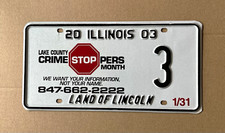 2003 Illinois License Plate Lake County Crime Stoppers Month Land of Lincoln 3 picture