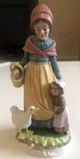 Vintage Lefton Old Woman & Little Girl Goose Large Figurine 2572 Japan  picture