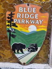 VINTAGE BLUE RIDGE PARKWAY PORCELAIN SIGN OLD SHENANDOAH NATIONAL PARK SMOKEY picture
