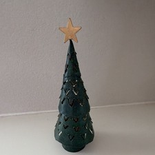 Vintage Punched Tin Metal Christmas Tree Candle Holder Luminary Star Topper picture