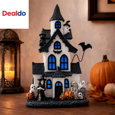 9 Inch Halloween Haunted House Village Figurine Resin LED Decor picture