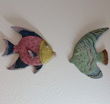 VTG Colorful Resin Tropical Fish Wall Art - Set Of 2 Hand Painted picture