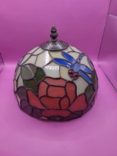 Vintage Tiffany Style Stained Glass Dragonfly Flower Lamp Shade Read Description picture