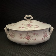 Schwarzburg Germany Porcelain Tureen w/ Lid White Pink Green Floral w/  Gold picture