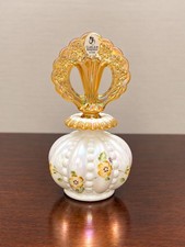 Fenton Marigold Crest Beaded Melon Perfume Bottle Hand Painted M Olmsted picture