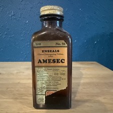 Vintage 1950s/1960s Eli Lilly Enseals Amesec Amber Glass Bottle - Empty picture