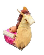 VTG Mexican Folk Art Woven Straw Donkey Burro Pack Mule Clay Pots Figurine picture