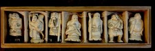 VINTAGE Japanese 7 Lucky Gods Mini Figurine Set Shichifukujin Wood Display Box picture
