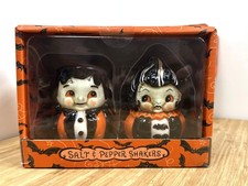 Johanna Parker Frankenstein & Bride Halloween Salt Pepper Set NEW  picture