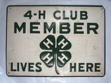 Vintage 4-H Club Member Lives here Tin Embossed Sign 13 1/4 X 9-1/2 picture
