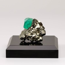 Natural Green Fluorite Crystal on Pyrite Cubes - Huanzalá Mine, Peru picture