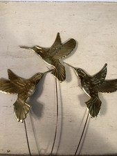 Vintage Home Interior Brass Plated Hummingbird Picks Wall Hangings 3 Piece MCM picture