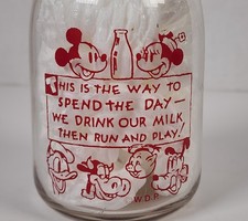 Vtg Rare 1948 Disney McDonald Farm Milk Bottle One Pint Mickey Mouse Wakefield  picture