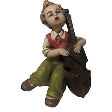 Vintage Mid Century Modern Boy Playing Cello Signed Ceramic Figurine picture
