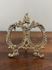 Vintage Ornate Brass Double Oval Picture Frame Rococo Victorian Style 5.5