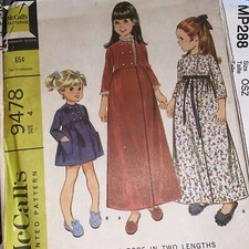 Vintage 1968 McCall’s Girls Robe Pattern 9478 Size 4 Cut & Complete  picture