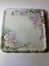 Antique ZS & CS Co Bavaria Square Unique Signed By Artist Trinket Plate 1880s picture