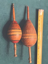 2 Antique Original Hand Painted Fishing Wood Casting Bobb Floaters picture