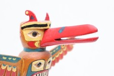 VTG Northwest Coast Native American RAVEN Hand Carved Wood Totem Pole 10.75
