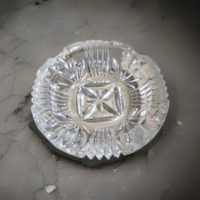 Glass Ashtray Vintage Crystal Cut Small Ornate Round Cigarette picture
