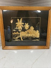 Vintage 1970's Fook Wah Co. Straw Bamboo Art Framed 15” X 12.5” picture