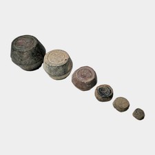 Ancient Byzantine 6-Piece Bronze Weight Set 112.31g Lathe-Turned Uncia Standard picture