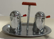 Vintage Art Deco Chrome Bakelite salt and pepper shakers occupied japan picture