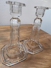 Vintage, Clear, Pressed, Etched Candlestick Holders, Pr, Floral Motif, Gorgeous picture