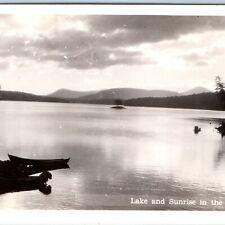 c1940s Adirondack Mountains VT Lake & Sunrise Boat RPPC $5 Real Photo Park A120 picture