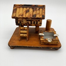 Vintage Handcrafted Bamboo Bahay Kubo Folk Art Ashtray Cigarette Match Holder picture
