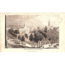 1850s Steel Engraving The Park and City Hall New York 5x8.5