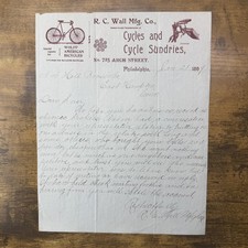 1897 R.C. Wall Mfg. Co. Letterhead Philadelphia Wolff American Bicycles picture