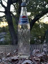 1980's Vintage Pepsi Cola Bottle Pint-16 FL OZ Clear Glass Deposit Swirl Design picture
