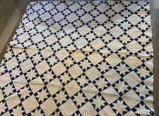Antique Patchwork Quilt, Star Design, Blue & White, Hand Quilted, 1880’s, As Is picture