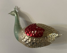 Antique Unsilvered Blown Glass Peacock w/ Crown Ornament Germany no clip picture