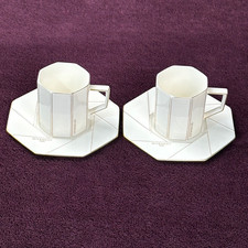 PAIR Vtg Givenchy Paris Octagonal Gold Porcelain Yamaka Japan Cup & Saucer Set picture