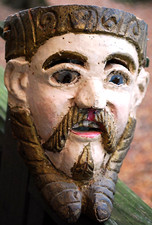 EARLY Antique Guatemala Hand Carved Wood Spanish Conquistador Mask GLASS EYES picture