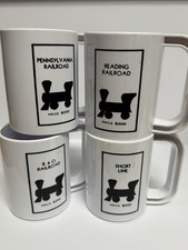 MONOPOLY RAILROAD COFFEE MUGS READING B&O PENNSYLVANIA VINTAGE RARE SET OF 4 picture