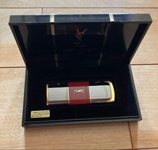 YSL Yves Saint Laurent Gas Lighter Red Band Silver Gold Trim Vintage w/ Box picture