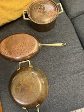 Vintage Paul Revere 1801 Copper Cookware 4 Pan Set + Lid Brass USA limited picture
