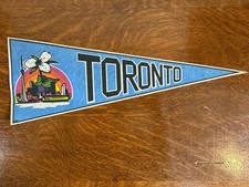 Vintage Toronto Canada Souvenir Felt Pennant Skyline Trillium Blue Wall Decor picture