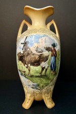 Antique Bavaria Vase Hand Painted Van der Classen Signed Dutch Windmill Cows 9.5 picture