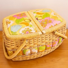 XL Vintage 1970s Groovy Hippy Sewing Basket EXCELLENT CONDITION w/ TRAYS Pennys picture