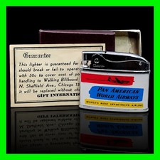 Vintage Pan American World Airways Flying Clipper Flat Ad Petrol Lighter w/ Box picture