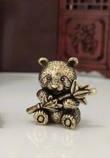 Panda Bear Figurine: Solid Brass, Miniature, Antique Finish, Intricate Detail picture